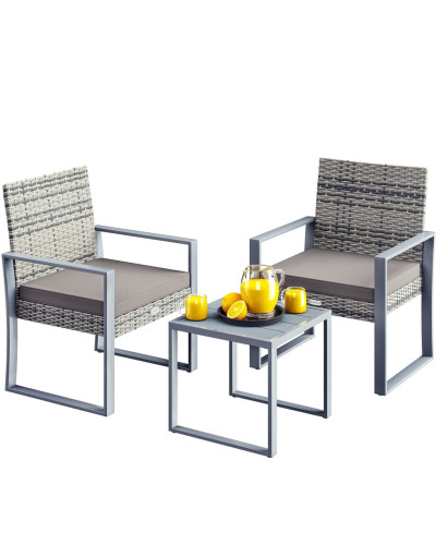 CASARIA Polyrattan Sitzgruppe 3-tlg Grau
