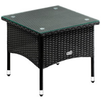 Polyrattan Side Table | Black | 50x50x45cm | Glass Top | Alu Feet