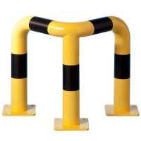 Impact protection bar 90° isosceles made of steel tube Ø 76 mm, stationary, for dowel fastening, yellow-black