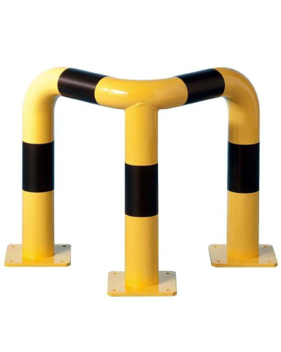 Impact protection bar 90° isosceles made of steel tube Ø 76 mm, stationary, for dowel fastening, yellow-black - INCAPCORP. Buy in the online store.