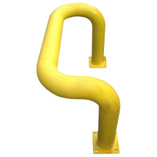 Impact protection bar, double bracket made of steel tube Ø 76 mm, stationary, for dowel fastening, yellow-black