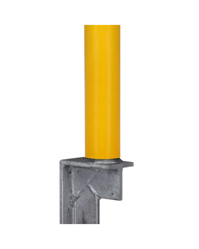 Barrier post 60 mm diameter, round, yellow-black, with ground sleeve, with eyelets for barrier chains. Buy in the online store.