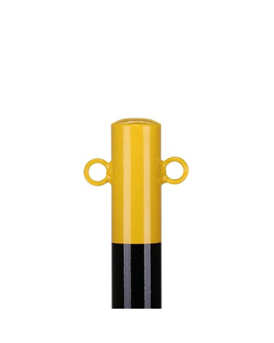 Barrier post 60 mm diameter, round, yellow-black, with ground sleeve, with eyelets for barrier chains. Buy in the online store.