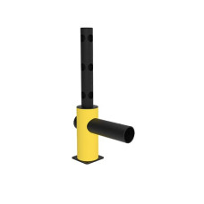 Traffic barrier corner post left with safety railing, yellow-black