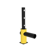 Traffic barrier corner post right with safety railing, yellow-black