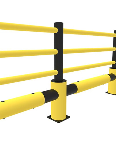 Extension set: Traffic barrier centre post & safety railing, yellow-black, for bolting on - INCAPCORP. Buy in the online store.