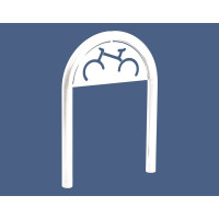 Bicycle rack in paperclip shape D 60 mm with signage, 1 bicycle, PROCITY: Metal - Pure White, for installation in concrete.