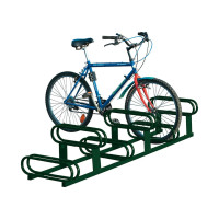 Bicycle rack with offset heights, 6 bicycles, PROCITY: Metal - Moss Green, free-standing.