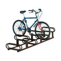 Bike rack with offset heights, 6 bikes, PROCITY: Metal - Chocolate Brown, free-standing.