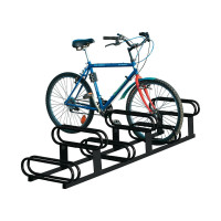 Bicycle rack with staggered height, 6 bicycles, PROCITY: Metal - Deep Black, free-standing.