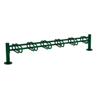 Bicycle rack Province brushed stainless steel, single-sided, 6 bicycles, PROCITY: Metal - Moss Green, on base plates.