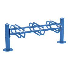 Bicycle Stand Province Agora, double-sided, 6 bicycles, PROCITY: Metal - Enzian Blue, on floor plates.
