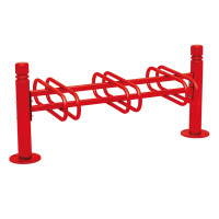 Bicycle stand Province City, double-sided, 6 bicycles, PROCITY: Metal - Traffic red, on base plates.