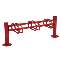 Bicycle rack Province brushed stainless steel, one-sided, 3 bicycles, PROCITY: Metal - Purple, on floor plates.