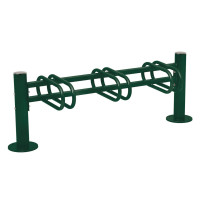 Bike rack Province brushed stainless steel, one-sided, 3 bikes, PROCITY: Metal - Moss Green, on base plates.