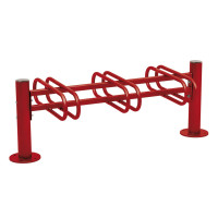 Bicycle rack Province brushed stainless steel, double-sided, 6 bicycles, PROCITY: Metal - Purple, on floor plates.