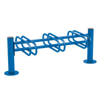 Fahrradständer Province gebürsteter Edelstahl, doppelseitig, 6 Fahrräder, PROCITY: Metall - Enzianblau, auf Bodenplatten