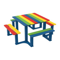 PROCITY GRUNDSCHULVERSION Kinderbank: Sitzfläche aus Tropenholz (Bunte), Gestel aus Stahl (Enzianblau)
