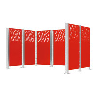 Garbage Bins Privacy Shield Modular System - Steel Cladding (W 737 mm) - Traffic Red, on Base Plates.