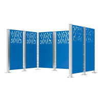 Waste Bin Privacy Screen Modular System - Steel Cladding (W 737 mm) - Gentian Blue, on Base Plates.