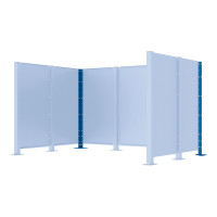 Waste Bin Screen Protection Modular System - Steel Corner Posts (H 1500 mm) - Gentian Blue, on Base Plates.