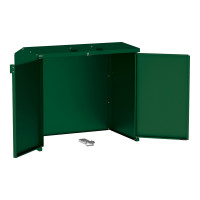 Mülltonnenbox Stahl 770L/240L | Mit Rückwand | Struktur: Moosgrün | Obere Klappen: Moosgrün | mit Schloss