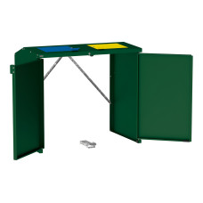 Mülltonnenbox Stahl 770L/240L | Ohne Rückwand | Struktur: Moosgrün | Obere Klappen: Blau-Grau | abschließbar