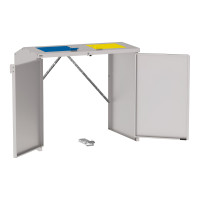 Mülltonnenbox Stahl 770L/240L | Ohne Rückwand | Struktur: Seidengrau | Obere Klappen: Blau-Grau | abschließbar