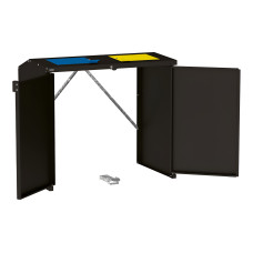 Mülltonnenbox Stahl 770L/240L | Ohne Rückwand | Struktur: Tiefschwarz | Obere Klappen: Blau-Grau | abschließbar
