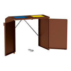 Mülltonnenbox Stahl 770L/240L | Ohne Rückwand | Struktur: Rost Corten-Effekt | Obere Klappen: Blau-Grau | abschließbar