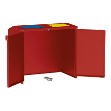 Mülltonnenbox Stahl 770L/240L | Mit Rückwand | Struktur: Purpurrot | Obere Klappen: Blau-Gelb | abschließbar
