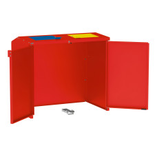 Mülltonnenbox Stahl 770L/240L | Mit Rückwand | Struktur: Verkehrsrot | Obere Klappen: Blau-Gelb | abschließbar