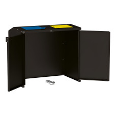 Mülltonnenbox Stahl 770L/240L | Mit Rückwand | Struktur: Tiefschwarz | Obere Klappen: Blau-Gelb | abschließbar