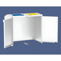 Steel Waste Bin Enclosure 770L/240L | With Back Wall | Finish: Pure White | Upper Lids: Blue-Yellow | Lockable
