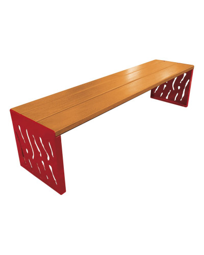 PROCITY SITZBANK VENEDIG AUS STAHL & HOLZ - OHNE RÜCKENLEHNE: Sitzfläche aus Tropenholz (helle Eiche), Gestel aus Stahl (Purpurrot) - Kaufen Sie im Online-Shop mit schneller Lieferung