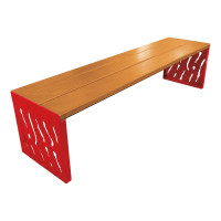 PROCITY Venice Steel & Wood Bench - Without Backrest: Seat made of tropical wood (light oak), frame made of steel (traffic red).