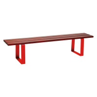 PROCITY RIGA STEEL AND TROPICAL WOOD SEAT WITHOUT BACKREST: Softwood seat (Mahogany), steel frame (Traffic Red).