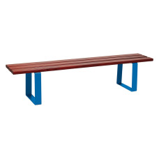 PROCITY RIGA STEEL AND TROPICAL HARDWOOD BENCH WITHOUT BACKREST: Seat made of softwood (Mahogany), frame made of steel (Gentian Blue).