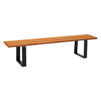 PROCITY RIGA STEEL AND TROPICAL WOOD BENCH WITHOUT BACKREST: Wooden seat (light oak), steel frame (deep black)
