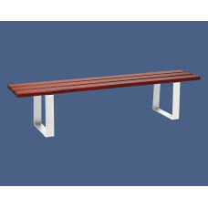 PROCITY RIGA STEEL AND TROPICAL WOOD BENCH WITHOUT BACKREST: Seat made of softwood (Mahogany), frame made of steel (Pure White).