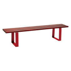 PROCITY RIGA STEEL AND SOFTWOOD BENCH WITHOUT BACKREST: Mahogany seat, Purple steel frame.