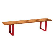 PROCITY RIGA STEEL AND SOFTWOOD BENCH WITHOUT BACKREST: seat made of softwood (light oak), frame made of steel (crimson).