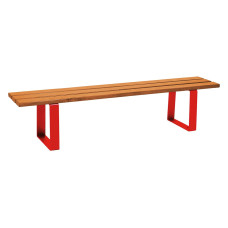 PROCITY RIGA STEEL AND SOFTWOOD BENCH WITHOUT BACKREST: Seat made of softwood (light oak), frame made of steel (traffic red).