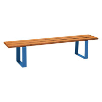 PROCITY RIGA STEEL AND SOFTWOOD BENCH WITHOUT BACKREST: Seat made of softwood (light oak), Frame made of steel (gentian blue).