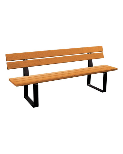 Buy PROCITY SITZBANK RIGA FROM STEEL AND SOFTWOOD WITH BACKREST: Seating surface in tropical wood (light oak), frame in steel (deep black) - Online Shop. Delivery.