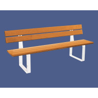 PRO CITY RIGA STEEL AND SOFTWOOD BENCH WITH BACKREST: Seat made of tropical wood (light oak), frame made of steel (pure white)