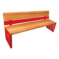 PROCITY Venice Steel & Wood Bench: Seat made of tropical wood (light oak), frame made of steel (traffic red).