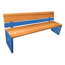 PROCITY SITZBANK VENEDIG AUS STAHL & HOLZ: Sitzfläche aus Tropenholz (helle Eiche), Gestel aus Stahl (Enzianblau)