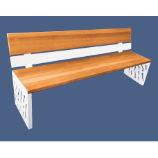 PROCITY SITZBANK VENEDIG AUS STAHL & HOLZ: Sitzfläche aus Tropenholz (helle Eiche), Gestel aus Stahl (Reinweiß)