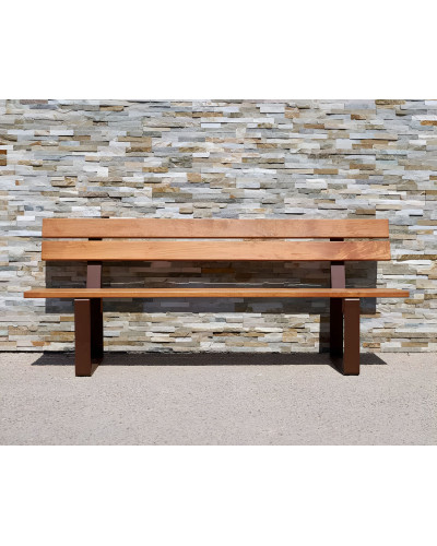 Buy PROCITY SITZBANK RIGA MADE OF STEEL AND TROPICAL WOOD WITH BACKREST: Seat made of tropical wood (light oak), Frame made of steel (deep black) Online - Shop Delivery.